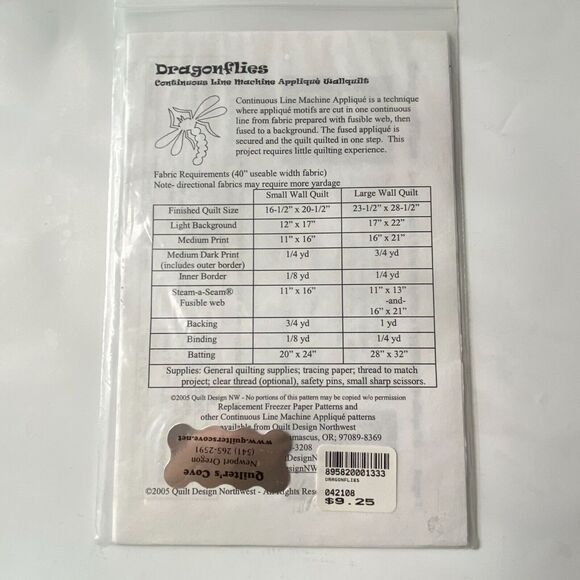 Quilt Design Northwest Q204 Pattern Dragonflies Wall Hanging Various Sizes - Picture 4 of 8